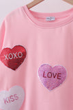 Pink heart love smile sequin fleece mom&me sweatshrit