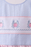Blue stripe seersucker crab embroidery swimsuit