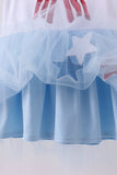 Blue bow star sequin tulle dress