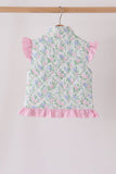 Pink floral ruffle vest