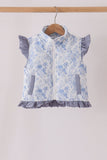 Blue floral ruffle vest