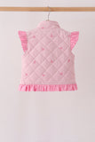 Pink corduroy bow embroidery ruffle vest