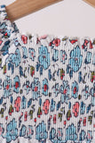 Blue floral smocked ruffle bubble