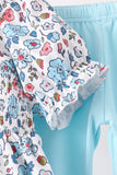 Blue floral smocked ruffle pants set
