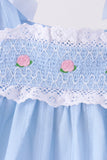 Blue Floral Smocked Lace Bloomer Set