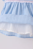 Blue Floral Smocked Lace Ruffle Dress