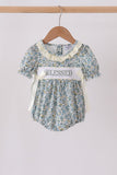 Sage Floral Blessed Smocked Ruffle Bubble