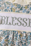 Sage Floral Blessed Smocked Ruffle Bubble