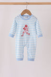 Blue Football Embroidery Stripe Romper