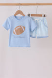 Blue Football Applique Shorts Set