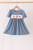 Blue turkey pumpkin embroidery dress