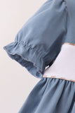 Blue turkey pumpkin embroidery dress