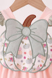 Pink pumpkin bow applique ruffle bubble
