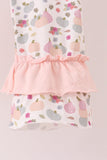 Pink pumpkin bow applique ruffle pants set