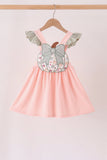 Pink pumpkin bow applique ruffle dress