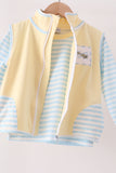 Blue airplane embroidery stripe vest set