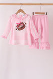 Pink football sequin stripe ruffle pants set