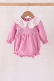 Pink corduroy lace smocked bubble