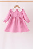 Pink corduroy lace smocked dress