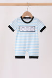 Blue Ghost Embroidery Stripe Romper