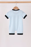 Blue Ghost Embroidery Stripe Romper