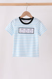 Blue Ghost Embroidery Stripe Top