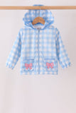 Blue bow embroidery gingham raincoat