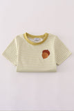 Green pinecone embroidery stripe top