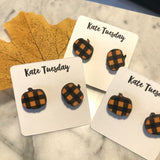 Plaid Pumpkin Fall Earrings