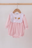 Pink plaid print turkey embroidery girl bubble