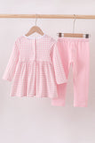 Pink plaid print turkey embroidery girl set