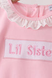 Pink Lil sister embroidery ruffle pants set
