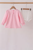 Pink Lil sister embroidery ruffle bloomer set