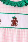 Pink Plaid Gingerbread Embroidery Ruffle Romper