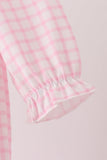 Pink Plaid Gingerbread Embroidery Ruffle Romper