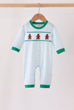 Blue Plaid Gingerbread Embroidery Romper