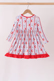 Blue santa claus bamboo ruffle dress