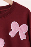 Wine bow sequin mom&me top