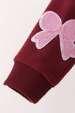 Wine bow sequin mom&me top