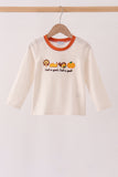 Cream turkey pumpkin embroidery top
