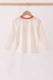 Cream turkey pumpkin embroidery top