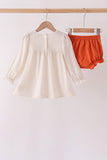 Cream turkey pumpkin embroidery ruffle bloomer set