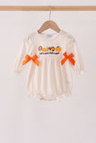 Cream turkey pumpkin embroidery bow bubble