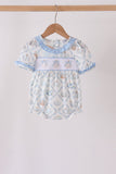 Blue pumpkin embroidery ruffle bubble