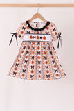 Pumpkin bow embroidery ruffle dress