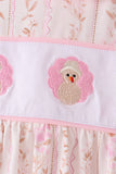 Pink floral turkey embroidery ruffle pants set