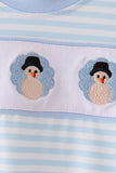 Blue turkey embroidery stripe romper