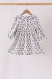 Teal floral smocked bow dress