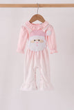 Pink santa claus dot applique ruffle 2pc set