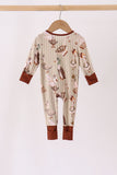 Brown goose print bamboo zipper romper